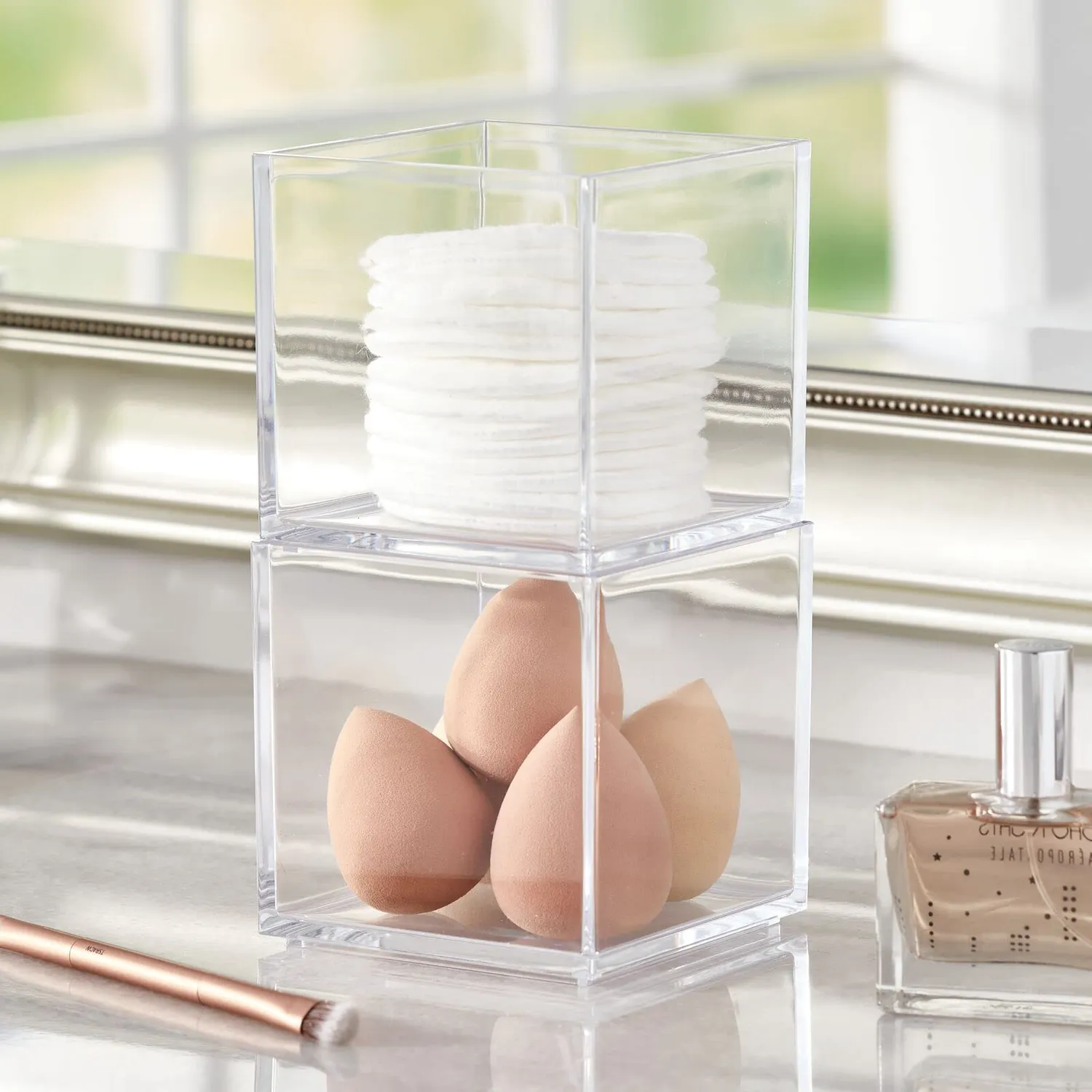 mDesign Kosmetik Organizer Box 3er-Set transparent quadratisch