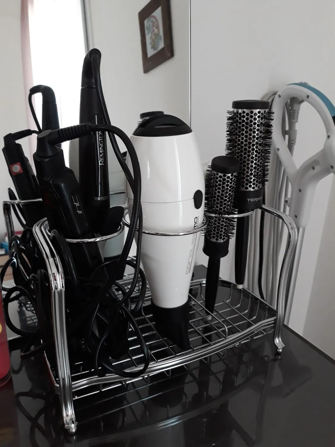 mDesign Fönhalter freistehend silber Badorganizer Stylingstation
