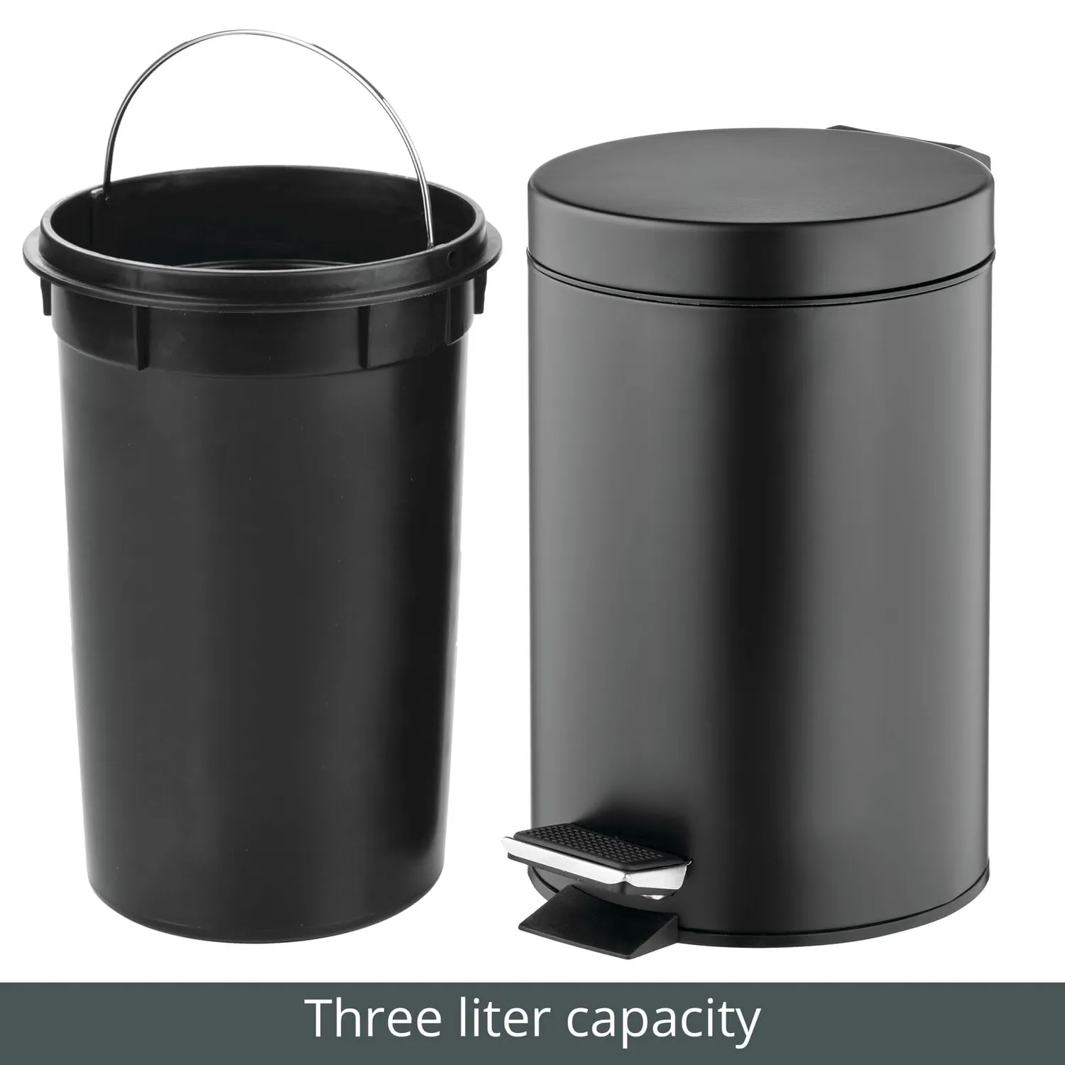 mDesign Tretmülleimer 3 Liter Schwarz Metall