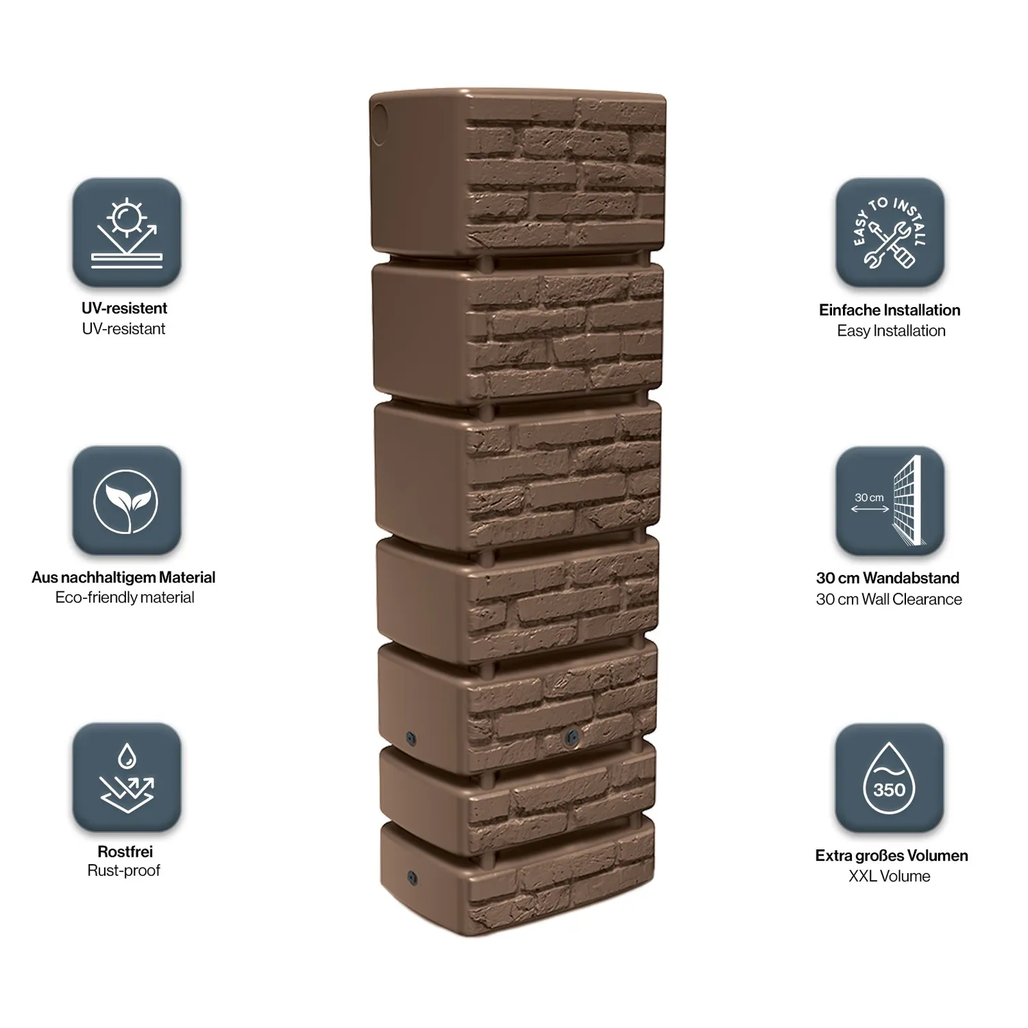Kreher Tower Brick 350 Liter Regentonne Braun 350L frostsicher