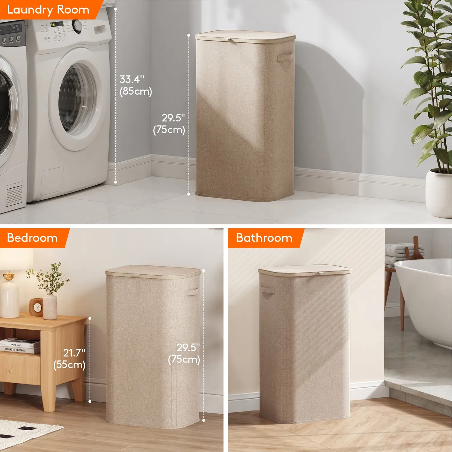 Lifewit 105L Wäschekorb mit Deckel Beige reissfest