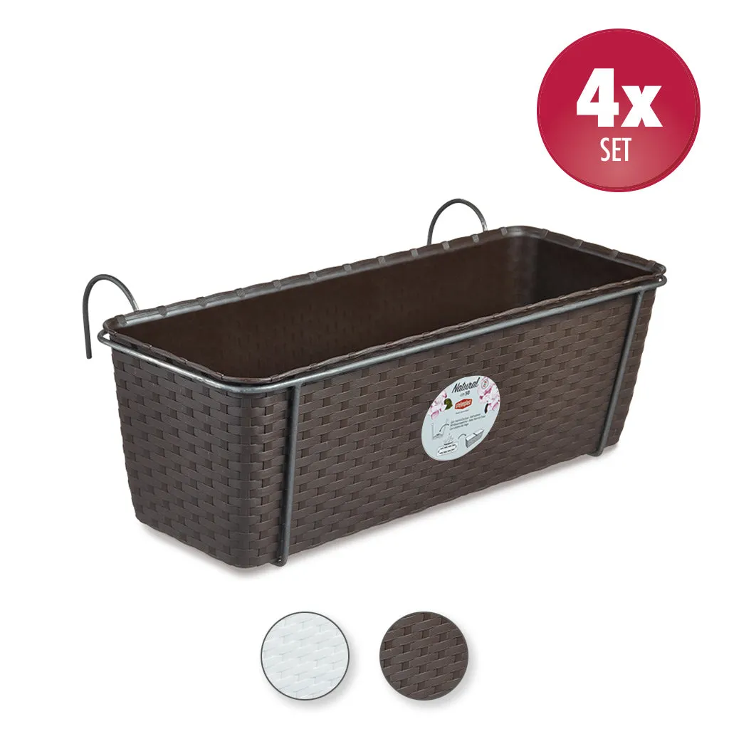 Kreher XL Balkonkasten Blumenkasten 50 cm 4er Set Weiß Rattan