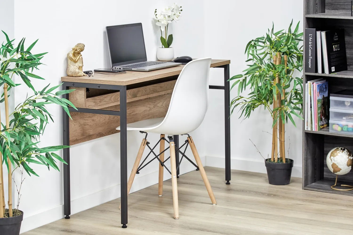 Iris Ohyama CDS-1150 Schreibtisch 100x40 cm Esche-Braun mit Kabelfach