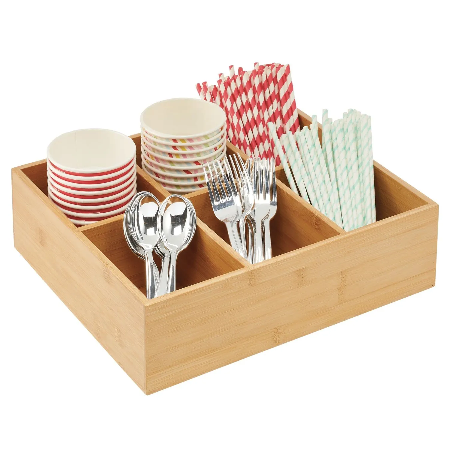 mDesign Teebox Bambus 6 Fächer 2er-Set natur 35,6 cm Holzkiste