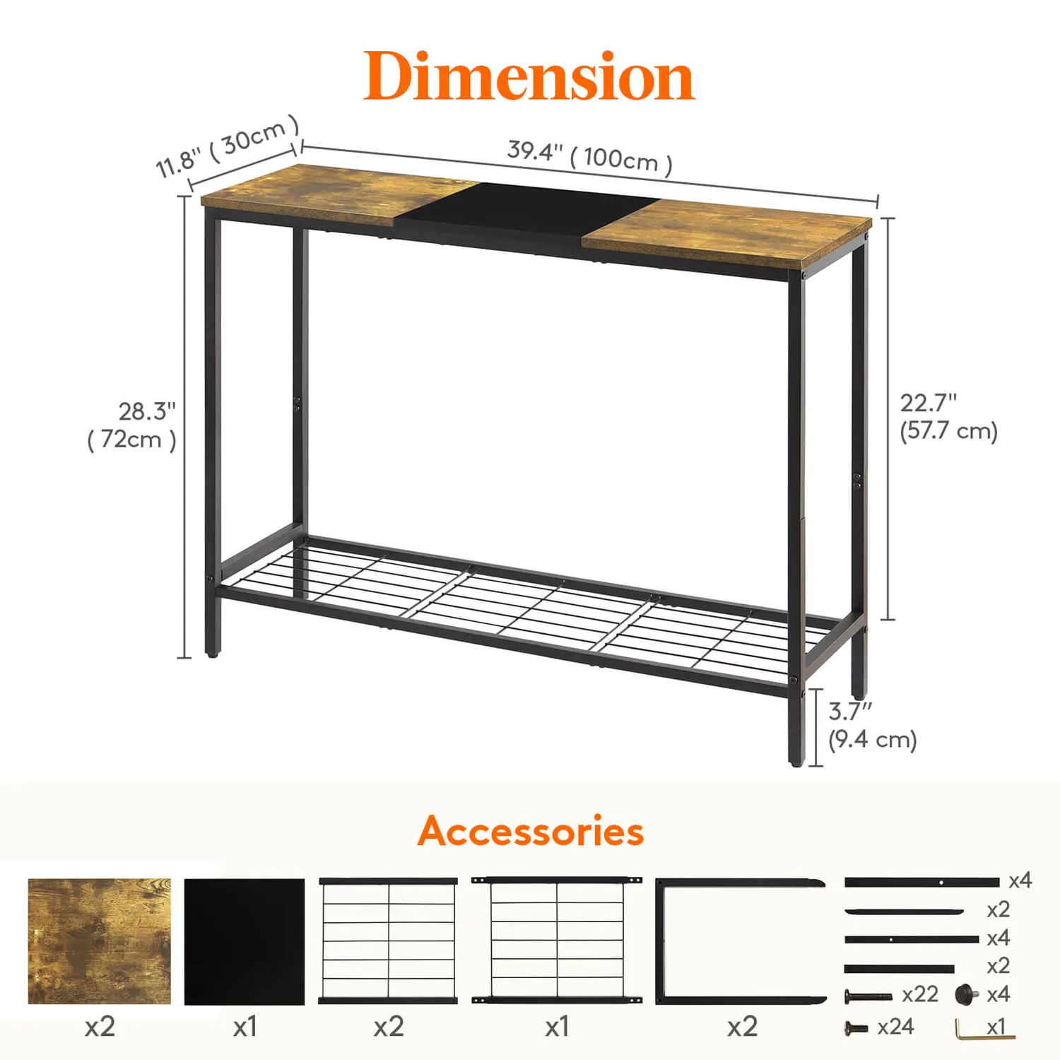 Lifewit Konsolentisch schmal Vintage-Holz Metall