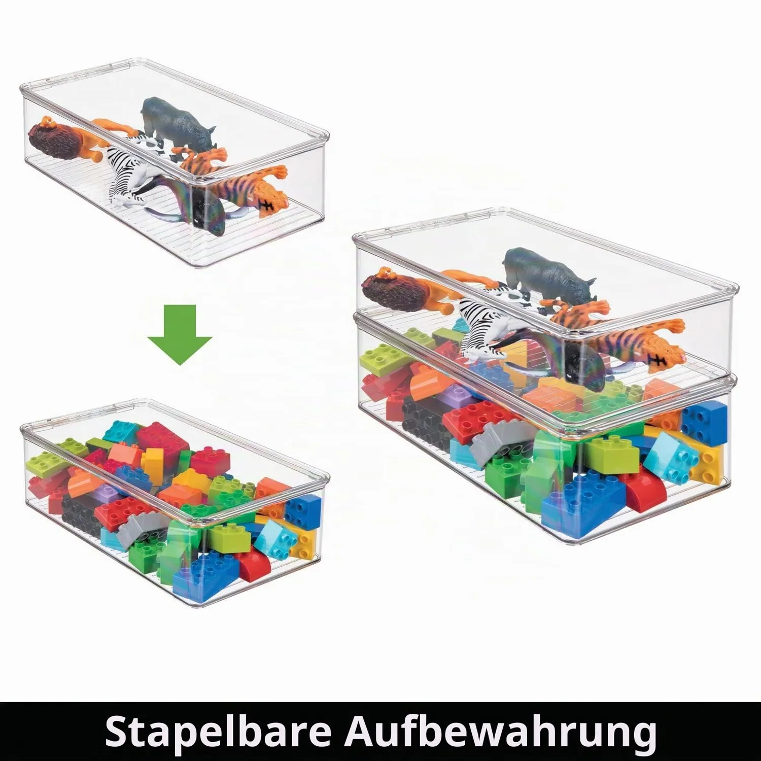 mDesign Spielzeugbox transparent 4er-Set mit Deckel Kunststoff