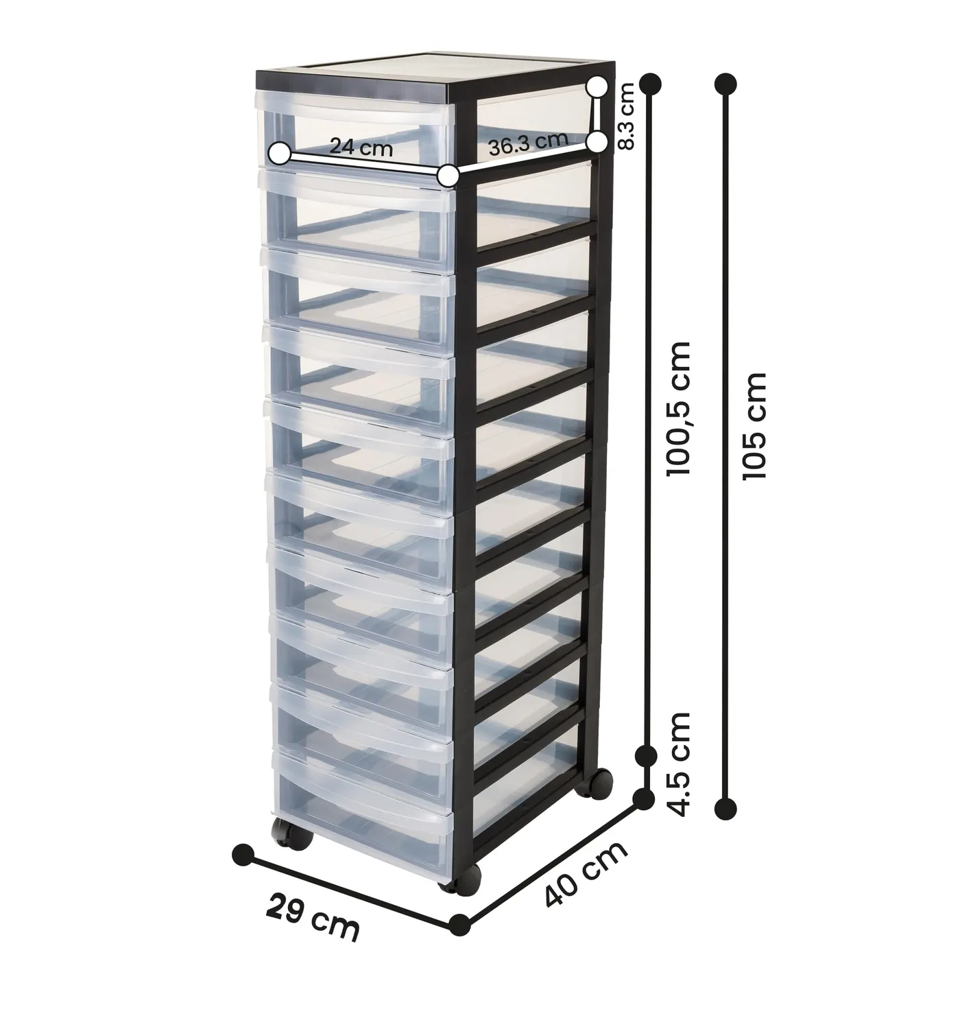 Iris Ohyama DC-010 Rollcontainer Schwarz 10 Schubladen A4