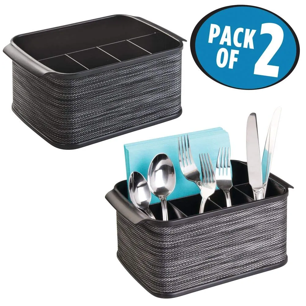 mDesign Besteckhalter 2er-Set Schwarz Besteckkorb mit Griff