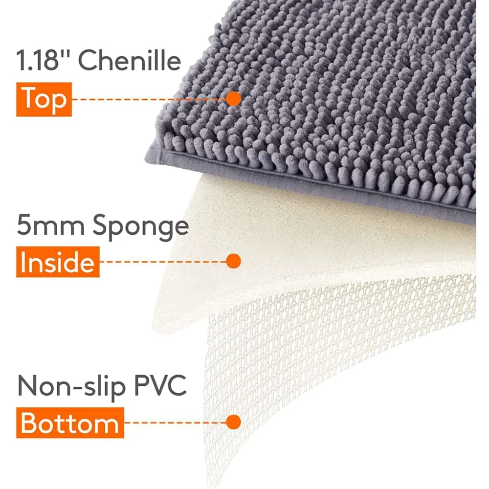 Lifewit Badematte Chenille grau 43x61 cm rutschfest