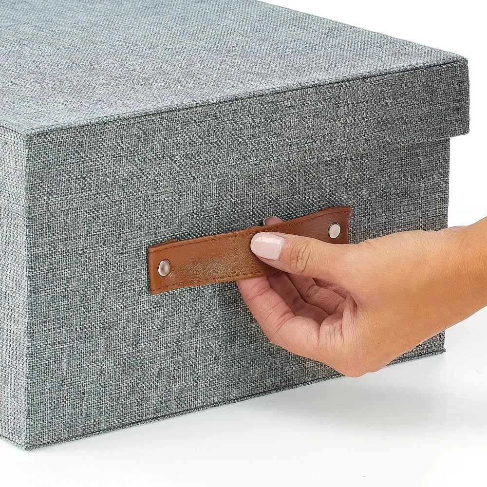 mDesign Aufbewahrungsbox Stoff 3er-Set dunkelgrau mit Deckel