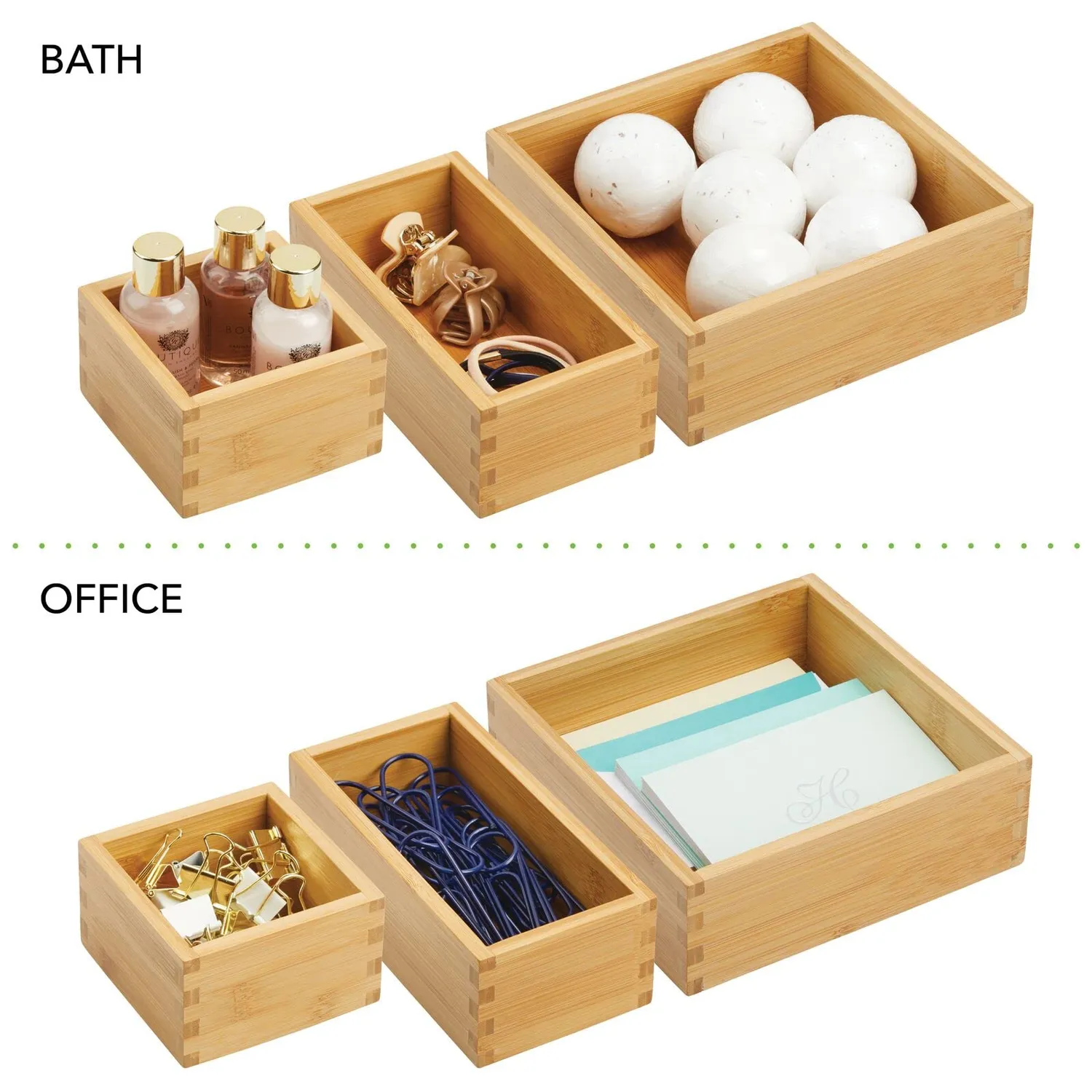 mDesign Schubladenbox Organizer Bambus 3er-Set natur