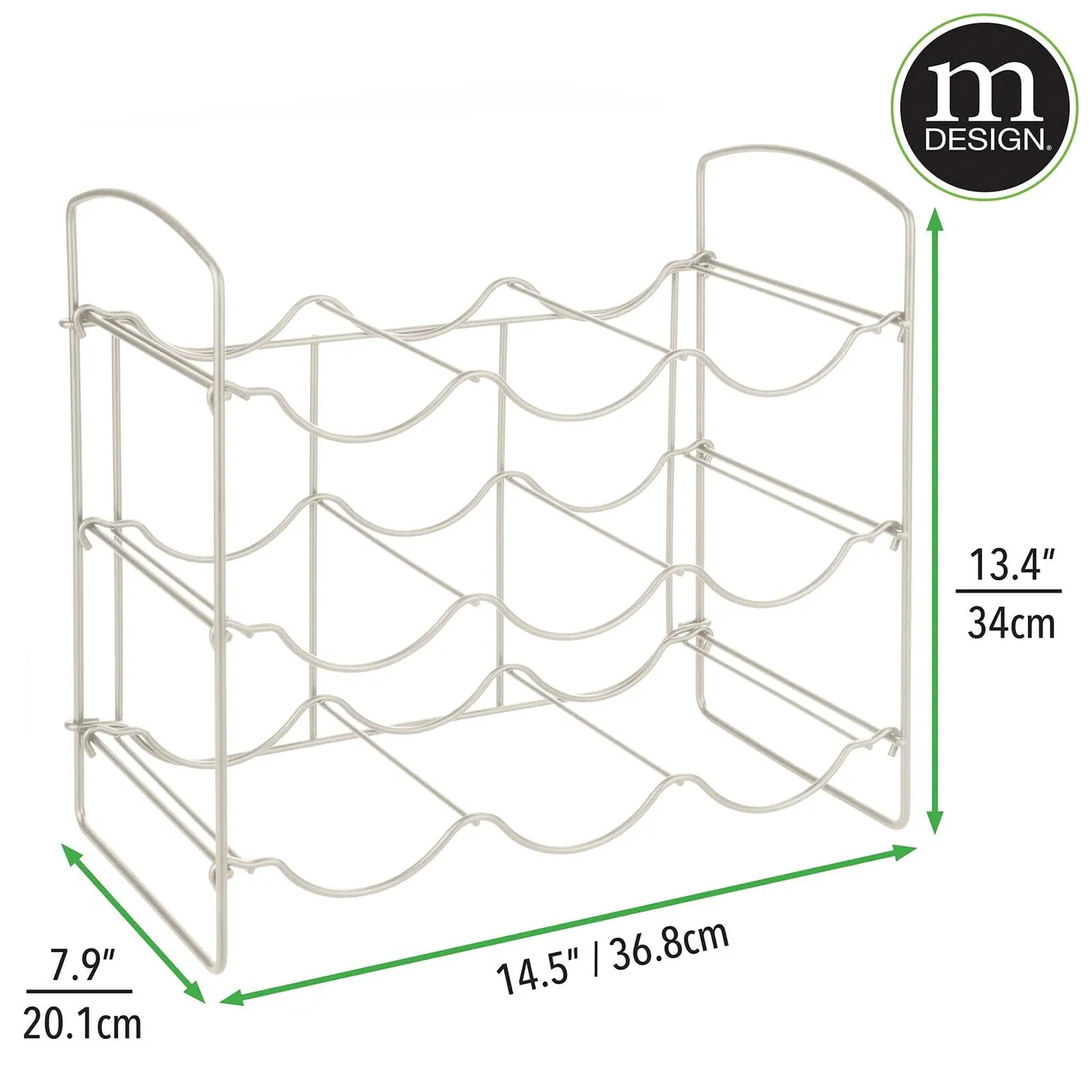 mDesign Wasserflaschenregal Metall für 9 Flaschen satin
