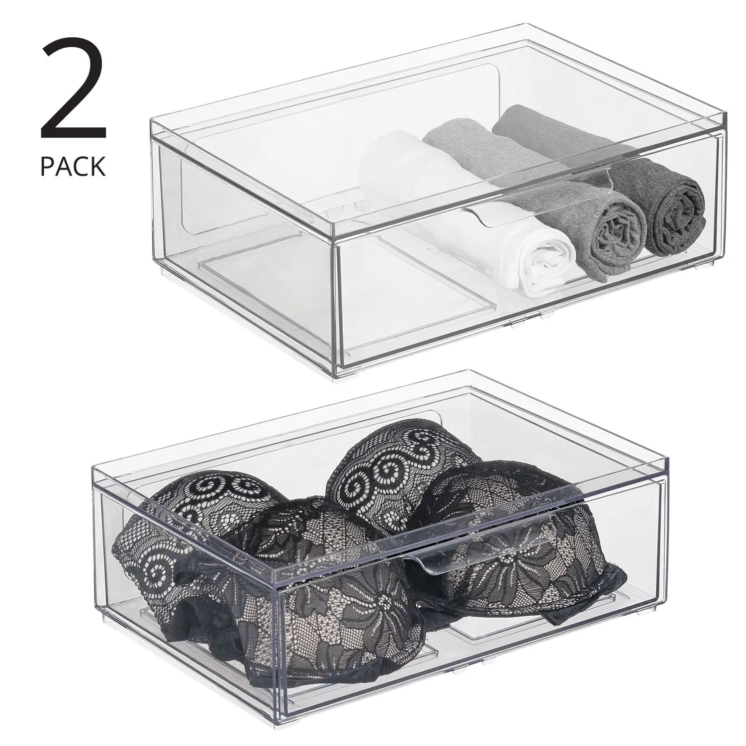 M Design Schubladenbox mit Schublade 2er-Set durchsichtig stapelbar