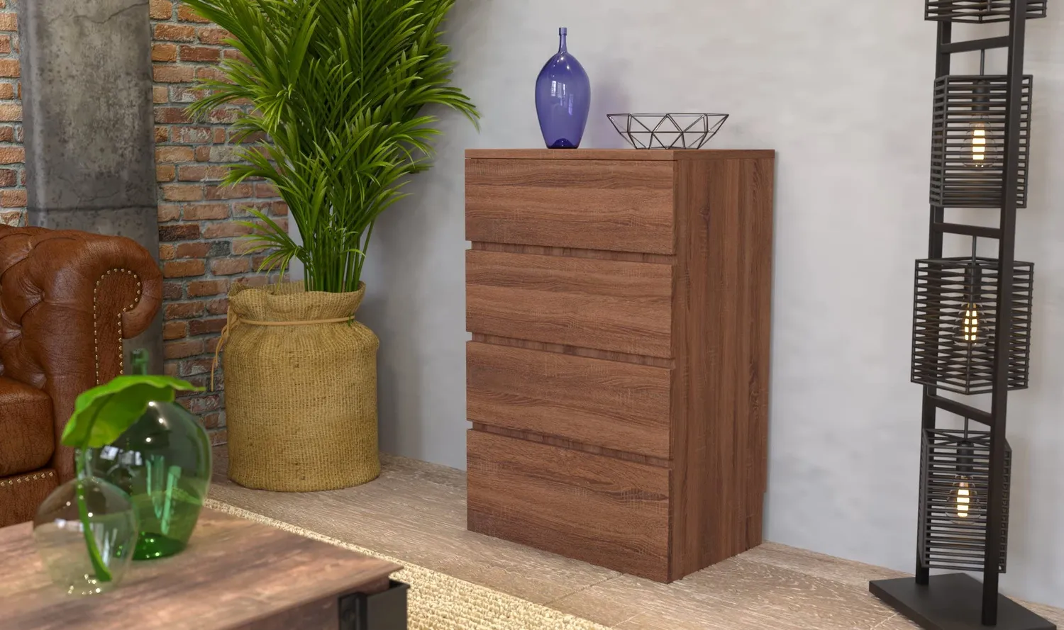 Iris Ohyama Wooden Chest WCH-590 Kommode braun 4 Schubladen