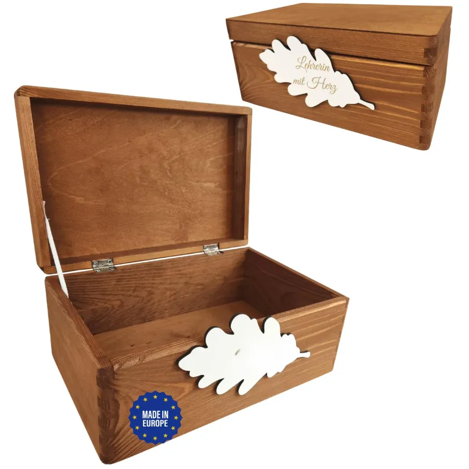 GoodFreshDecor Holzbox mit Deckel 30x20x14 cm Wunschtext braun
