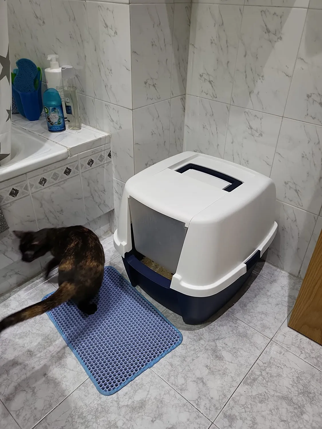 Iris Ohyama CLH-17J Katzenklo mit Deckel Blau Schaufel bis 4 kg