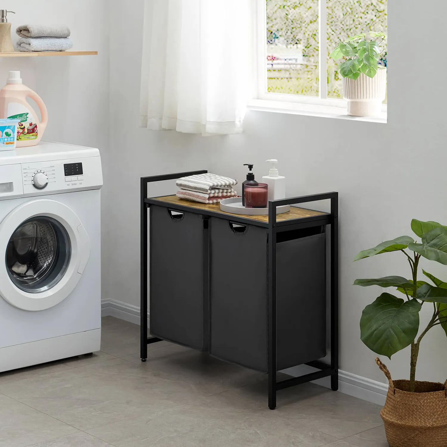 Lifewit Double 95L Wäschekorb Schwarz Grau ausziehbar