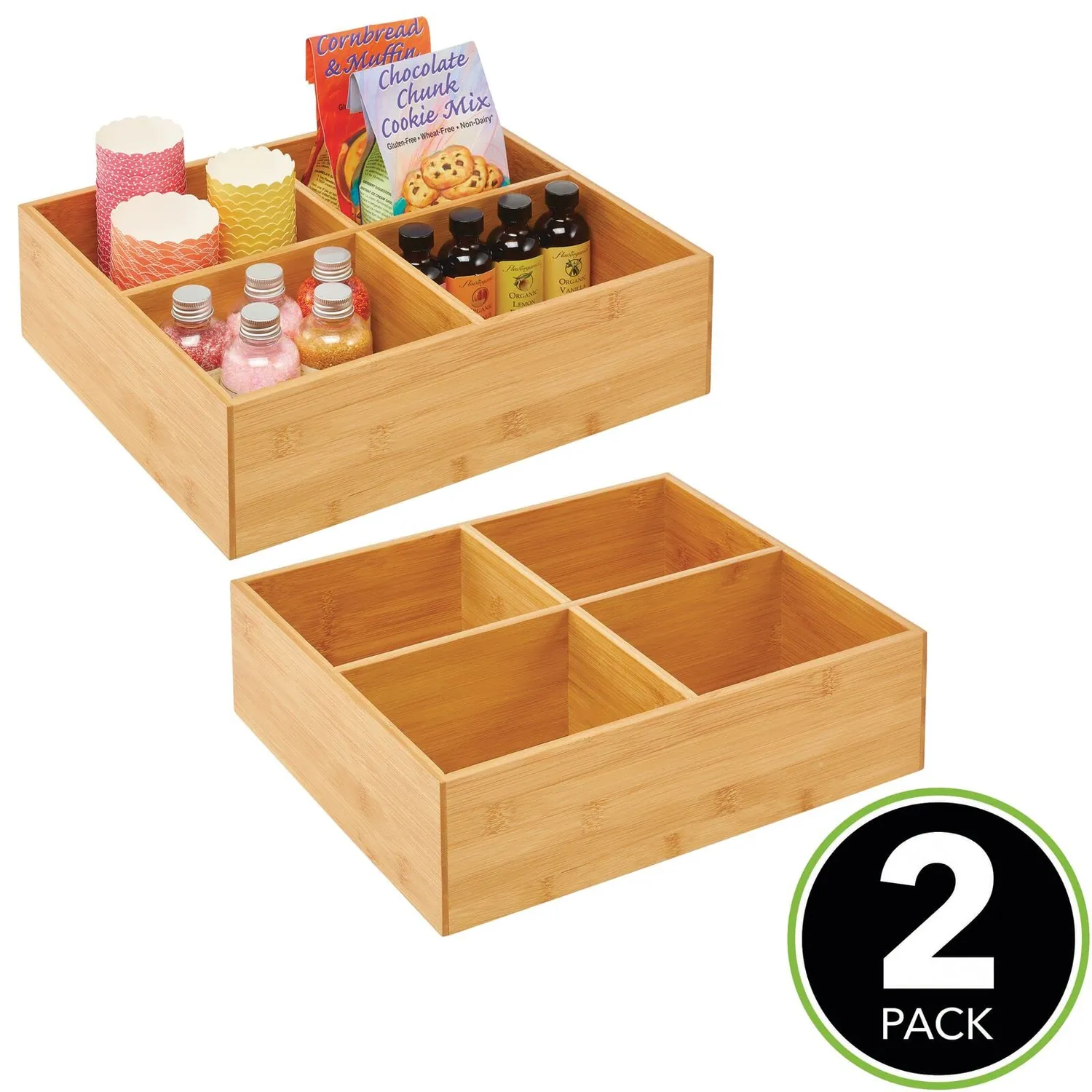 mDesign Teebox Bambus 2er-Set natur mit 4 Fächern