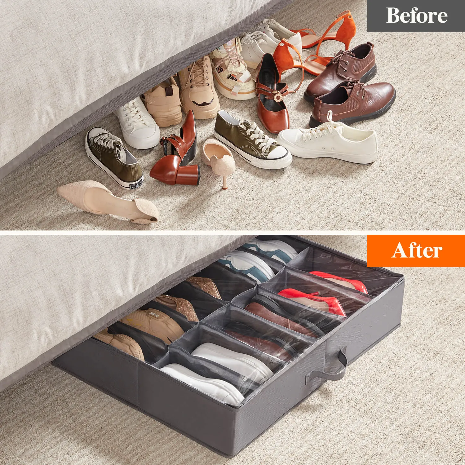 Lifewit Unterbett Schuh Organizer Grau 2er Pack 24 Paar