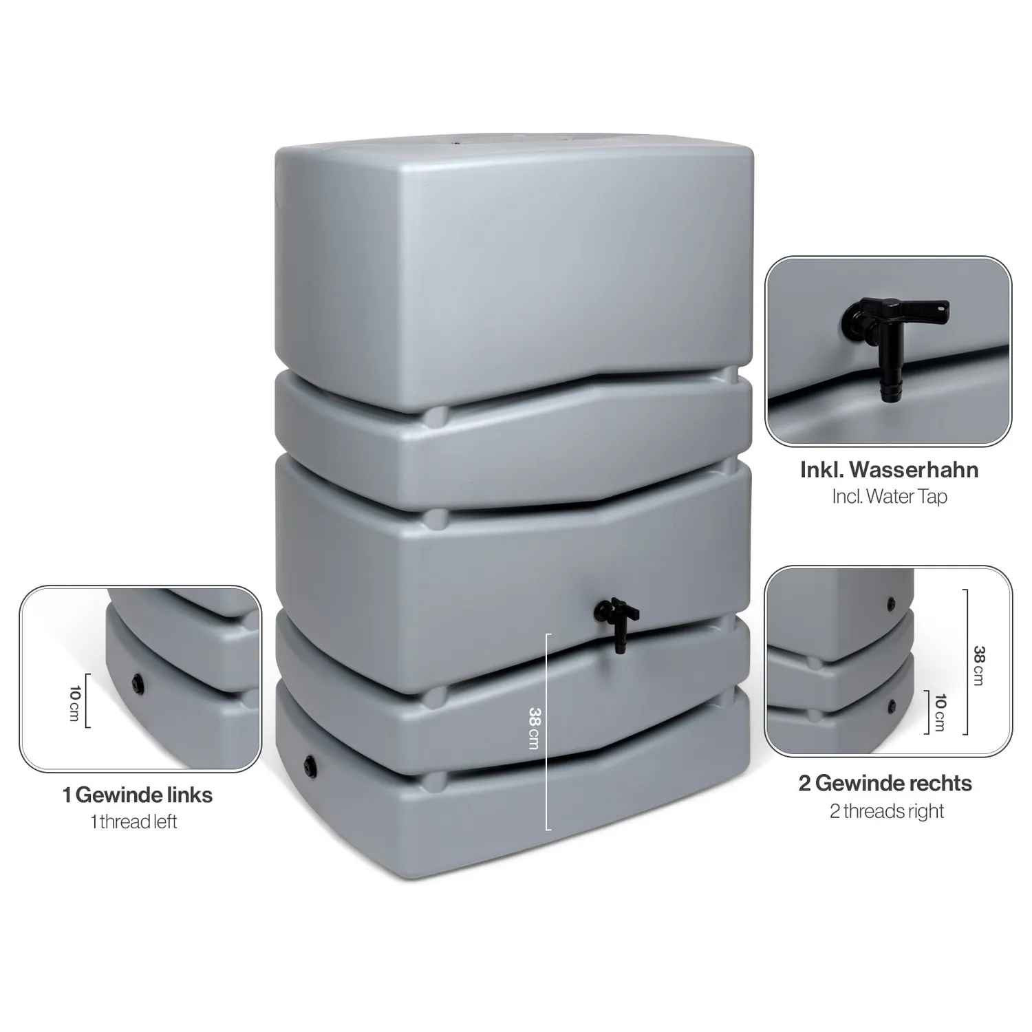 Kreher Aqua Tower Regentonne Grau 450 Liter mit Hahn
