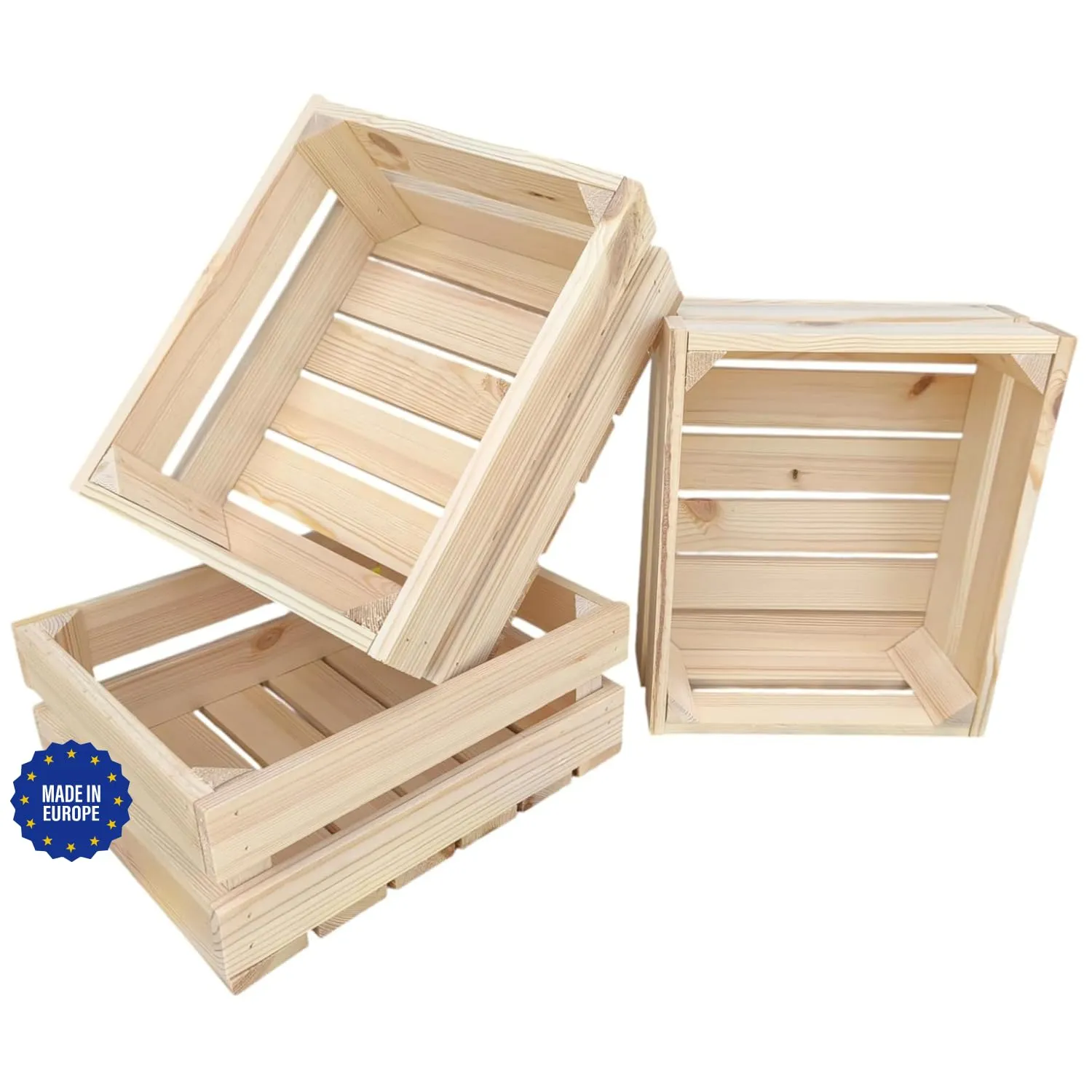 GoodFreshDecor Holzkiste 30x25x12 cm 3er Set Kiefernholz unbehandelt