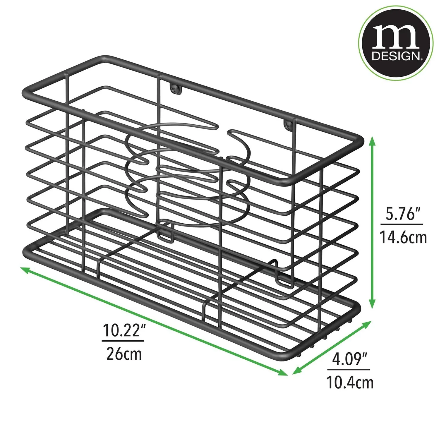 mDesign Fönhalter Metall Wand-Organizer 3 Fächer schwarz