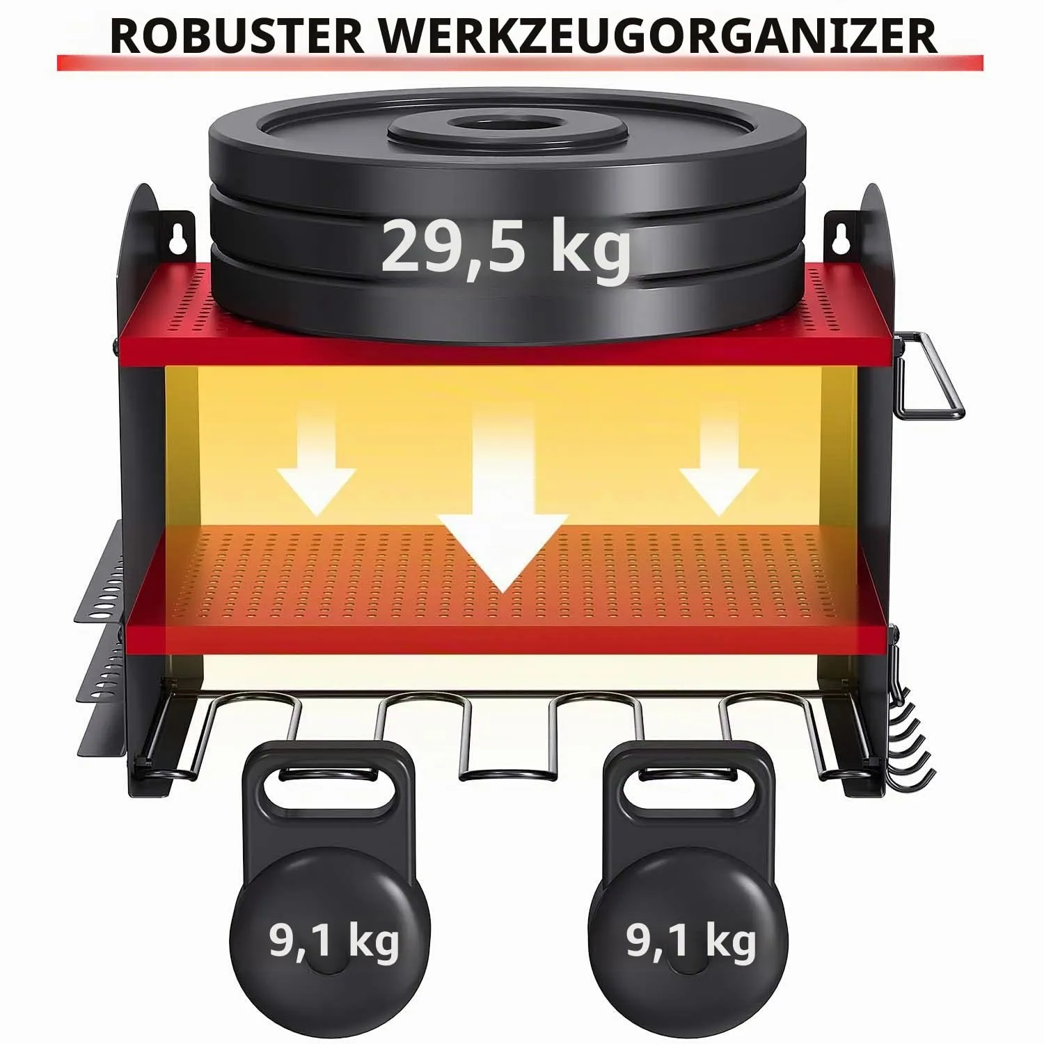 BOMCLAP Werkzeugregal Wandmontage rot 4 Fächer Stahl