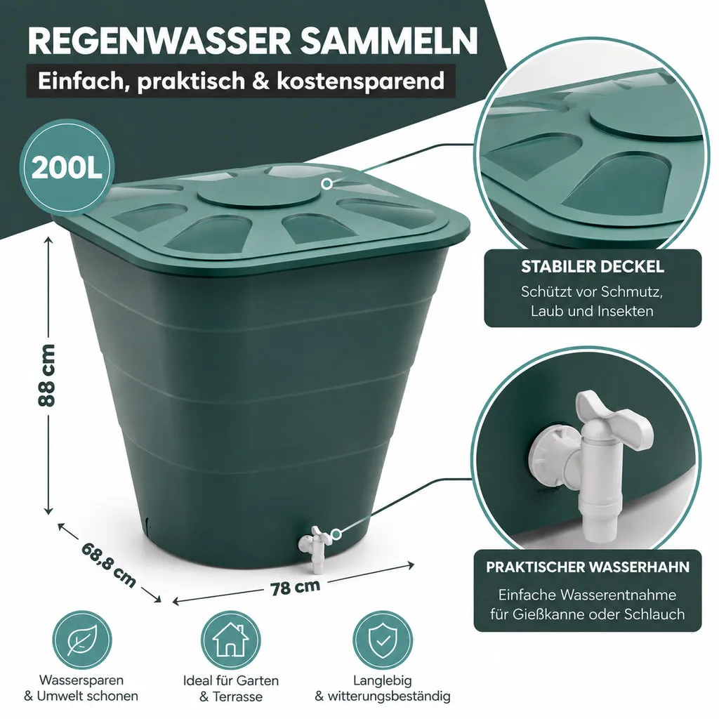 Kreher XL Wassertonne Regentonne 200L eckig grün Hahn