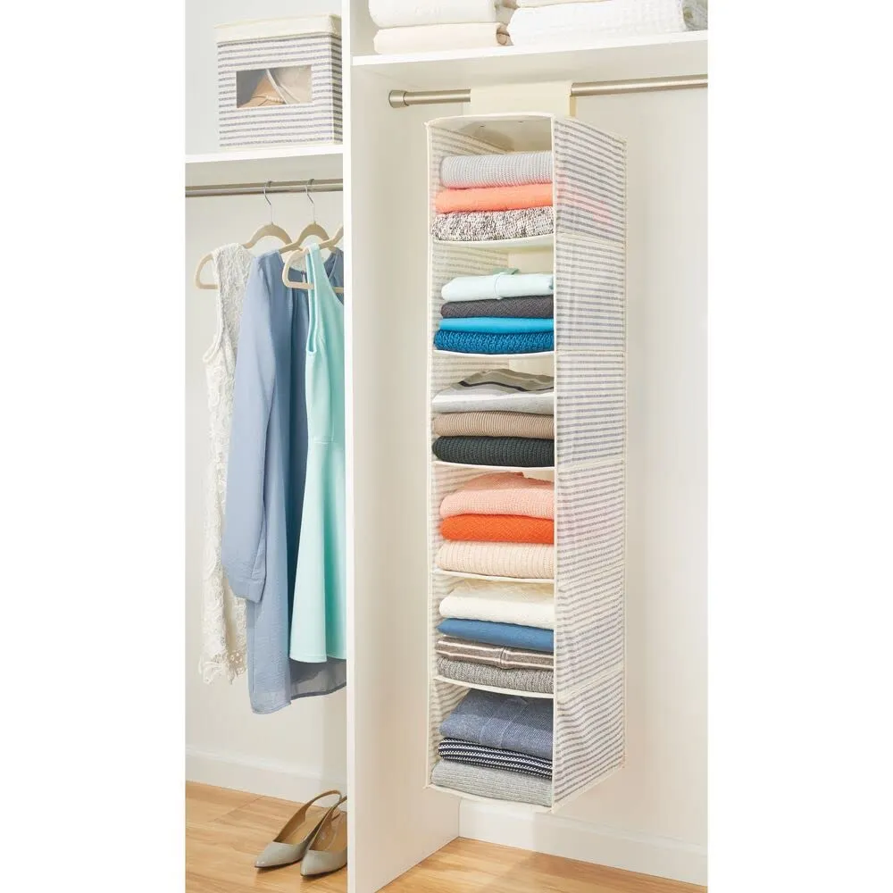 mDesign Hängeschrank Stoff 6 Fächer Hängeregal weiß-blau gestreift