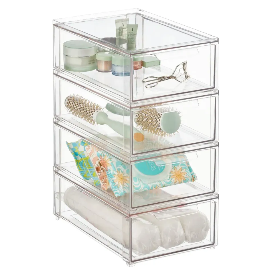 mDesign Schubladenbox Kosmetikorganizer 4er-Set transparent