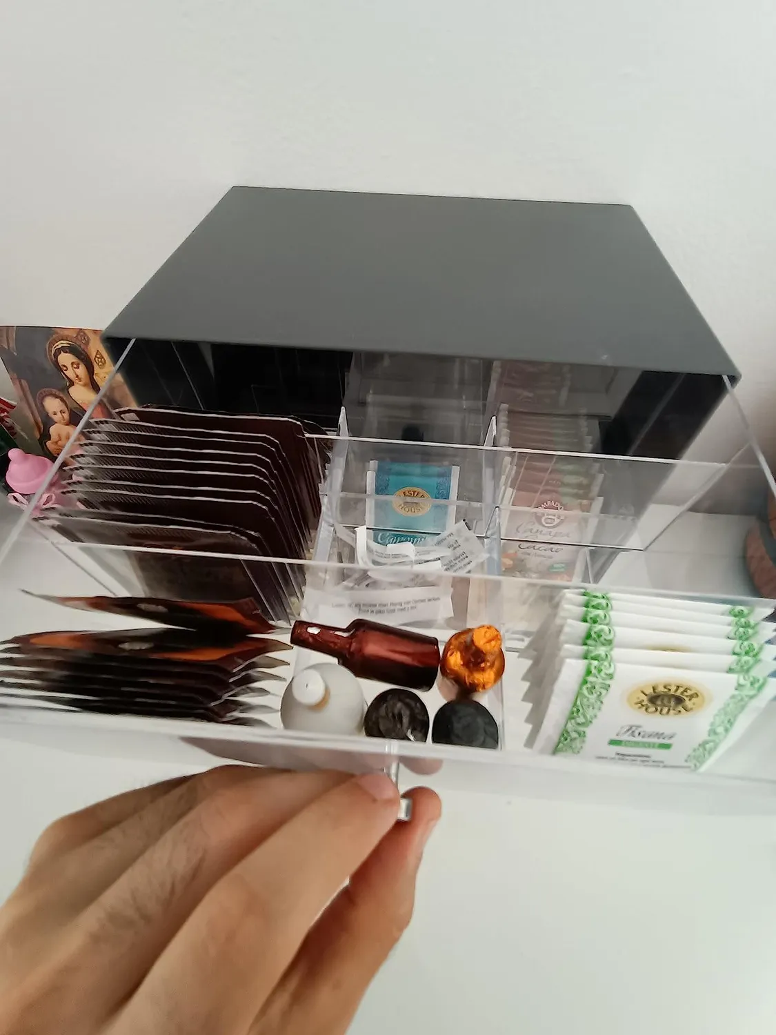 mDesign Teebox 27 Fächer 3 Schubladen Teebeutelbox Creme