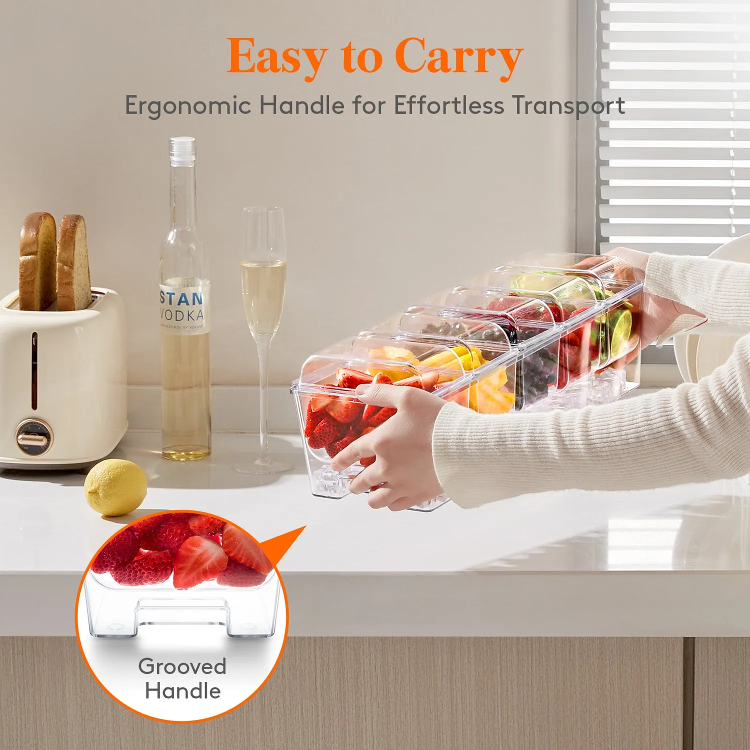 Lifewit Condiment Server Snackbox 5 Fächer mit Deckeln gekühlt