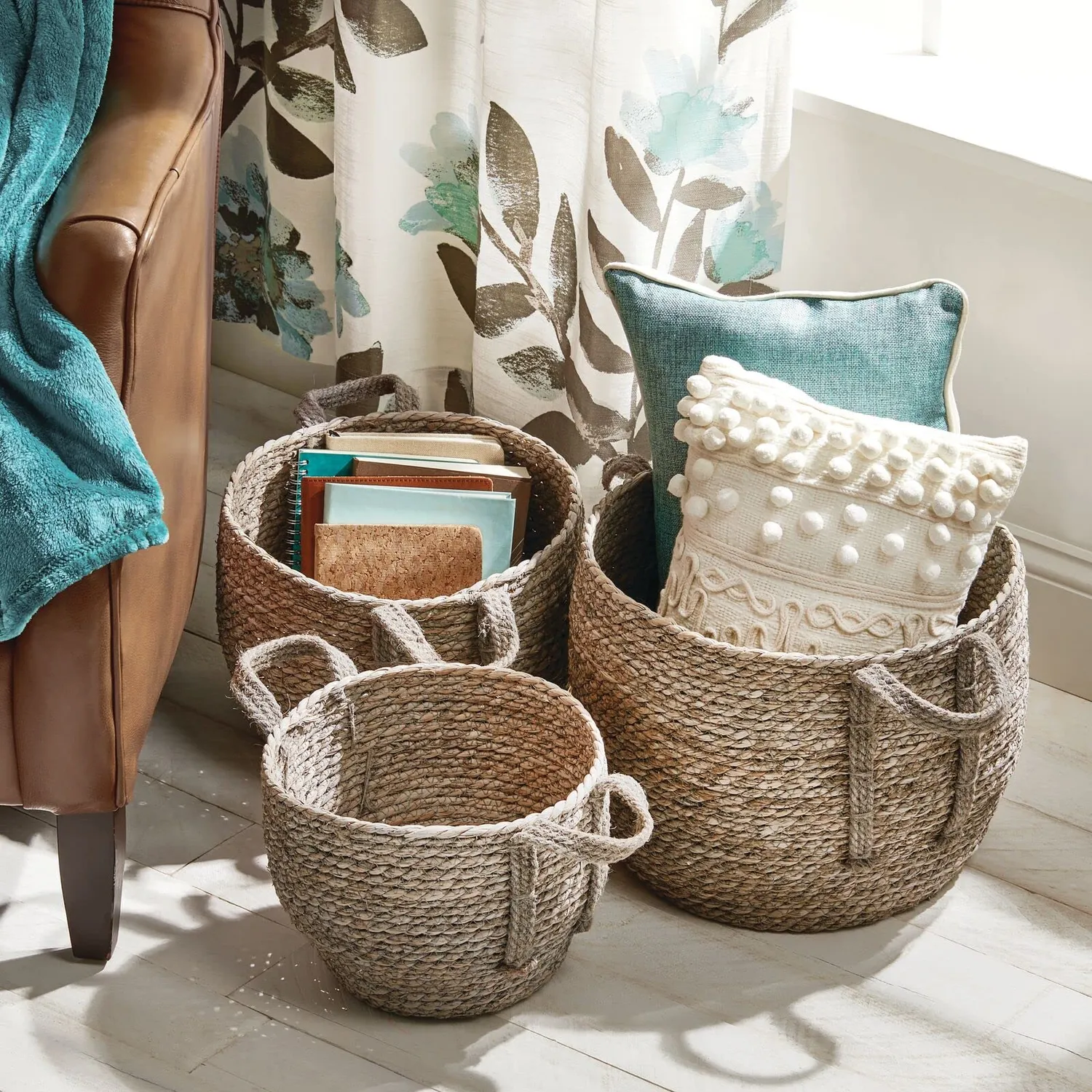 mDesign Seegras Aufbewahrungskorb 3er Set Flechtkorb grau