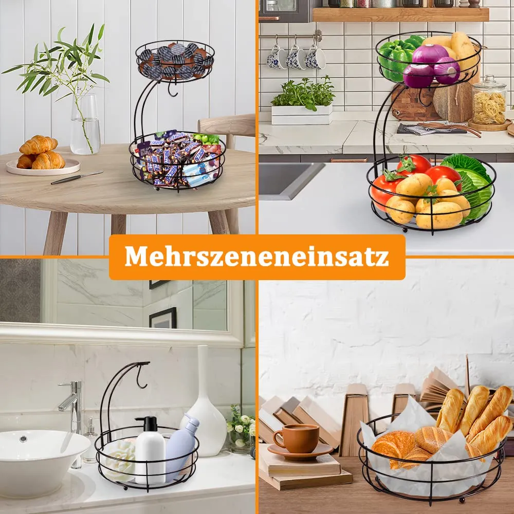 BOMCLAP Obstkorb 2-stöckig braun Metall Bananenhalter