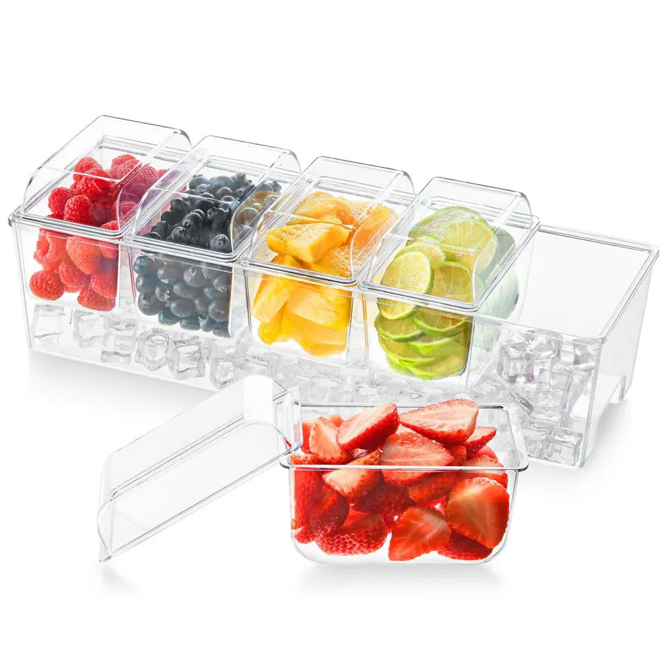 Lifewit Condiment Server Snackbox 5 Fächer mit Deckeln gekühlt
