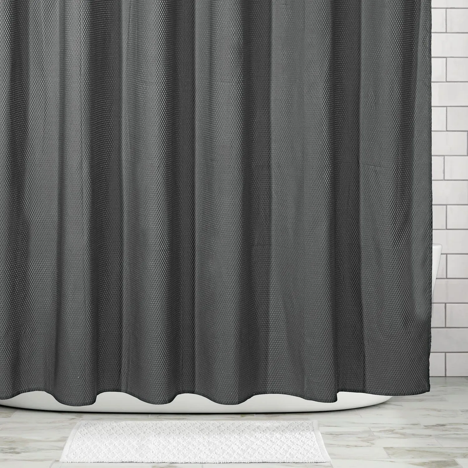 mDesign Waffel Duschvorhang 183x183 cm dunkelgrau