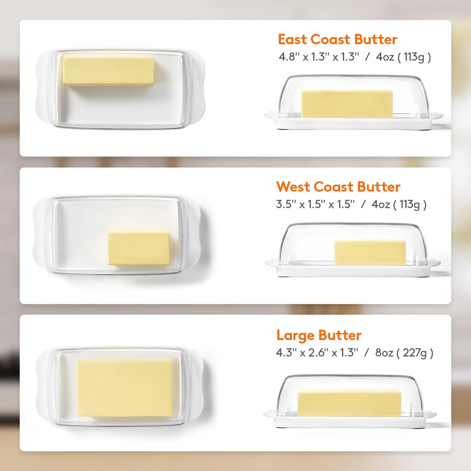 Lifewit Butterdose mit Deckel Transparent Maßskala
