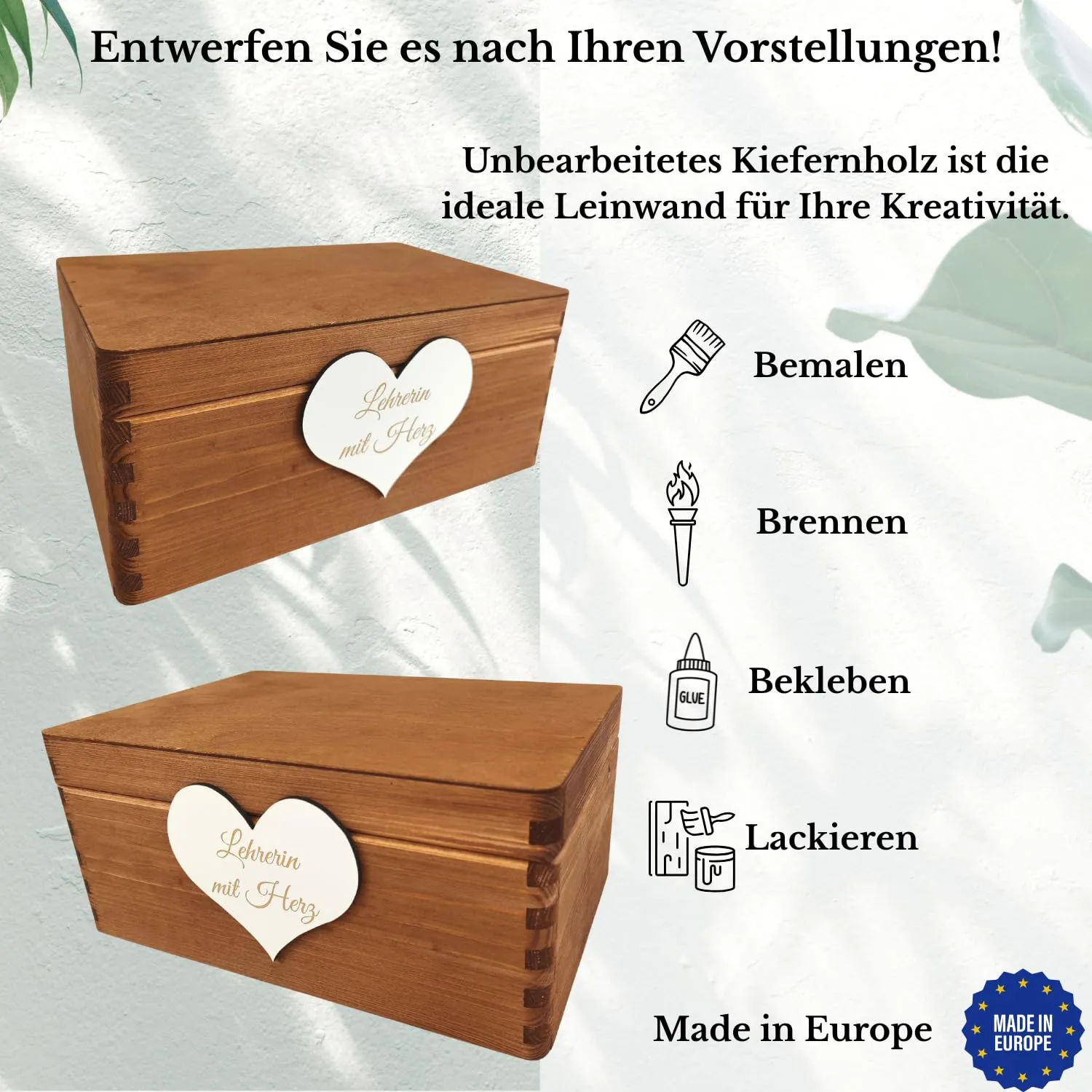 GoodFreshDecor Holzbox mit Deckel 30x20x14 cm Herz Gravur braun