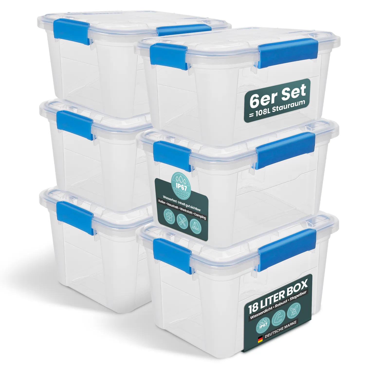 Kreher Box IP67 Aufbewahrungsbox 2x11,4L mit Deckel wasserdicht