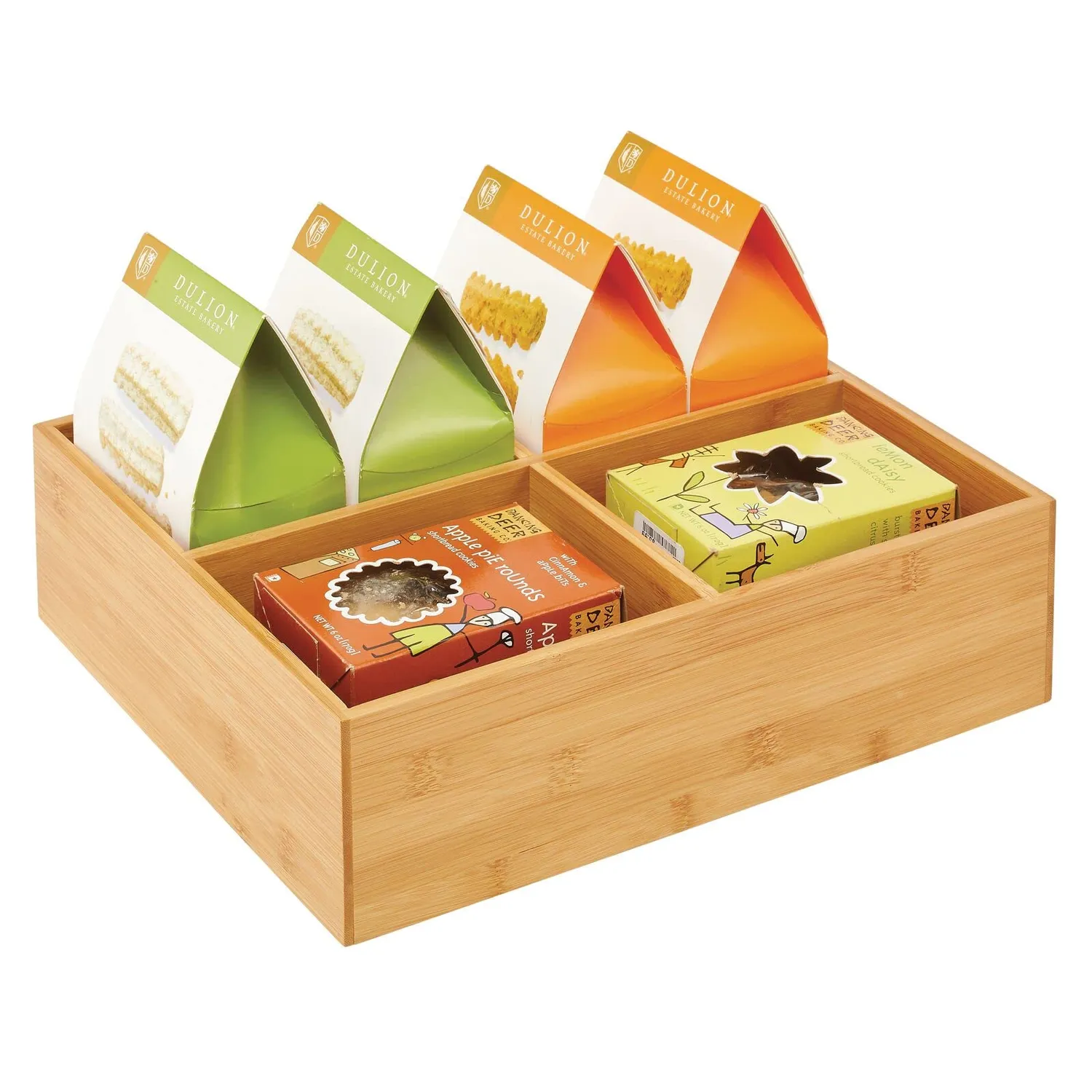 mDesign Teebox Bambus 2er-Set natur mit 4 Fächern