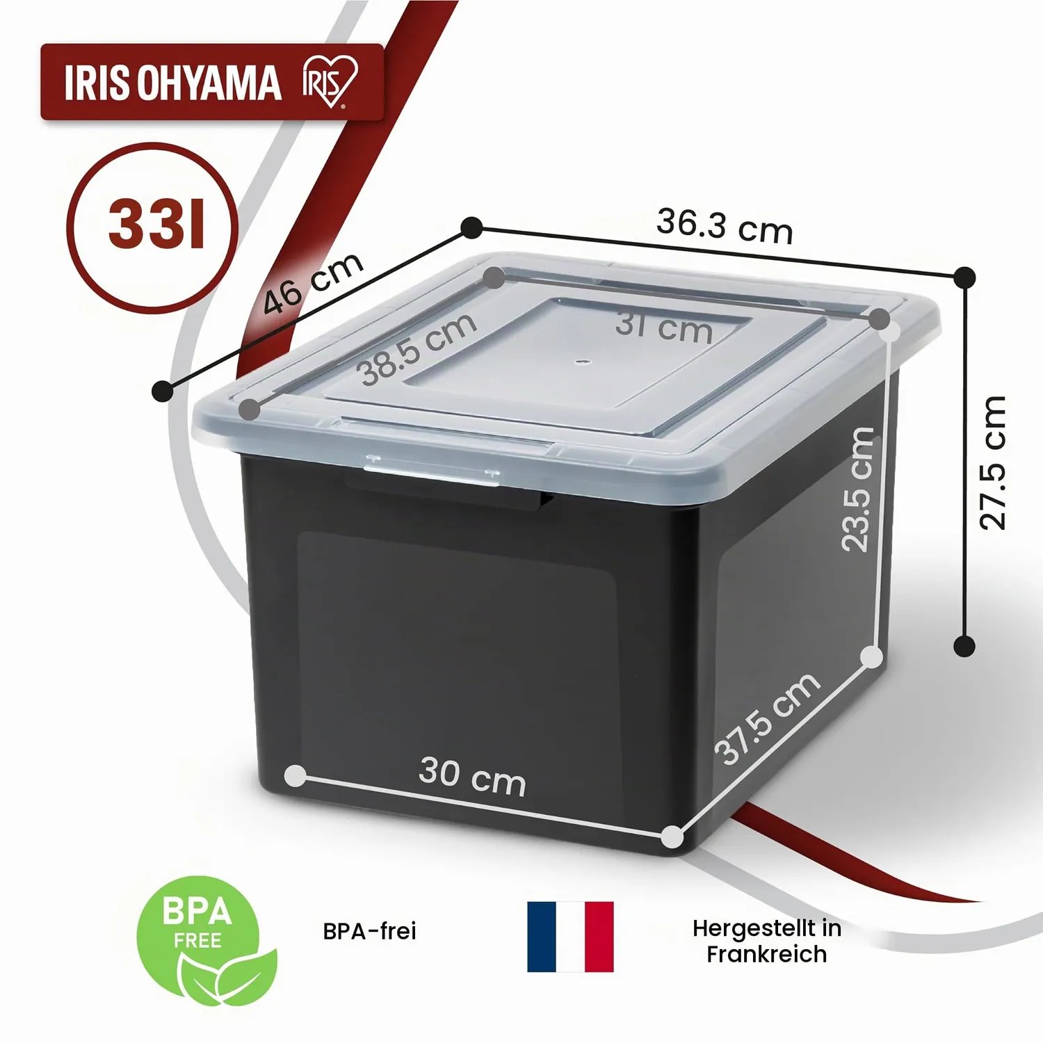 Iris Ohyama FB-21E Aufbewahrungsbox 45L 4er schwarz stapelbar