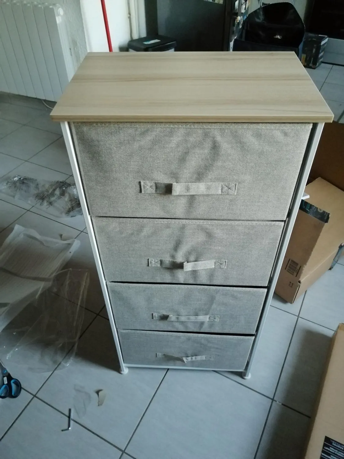 mDesign Kommode mit 4 Schubladen Stoffschrank Taupe-Weiß Zickzack