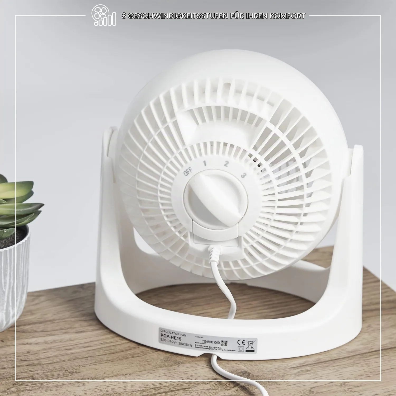 Iris Ohyama Woozoo PCF-HE15 Tischventilator Weiß 3 Stufen leise