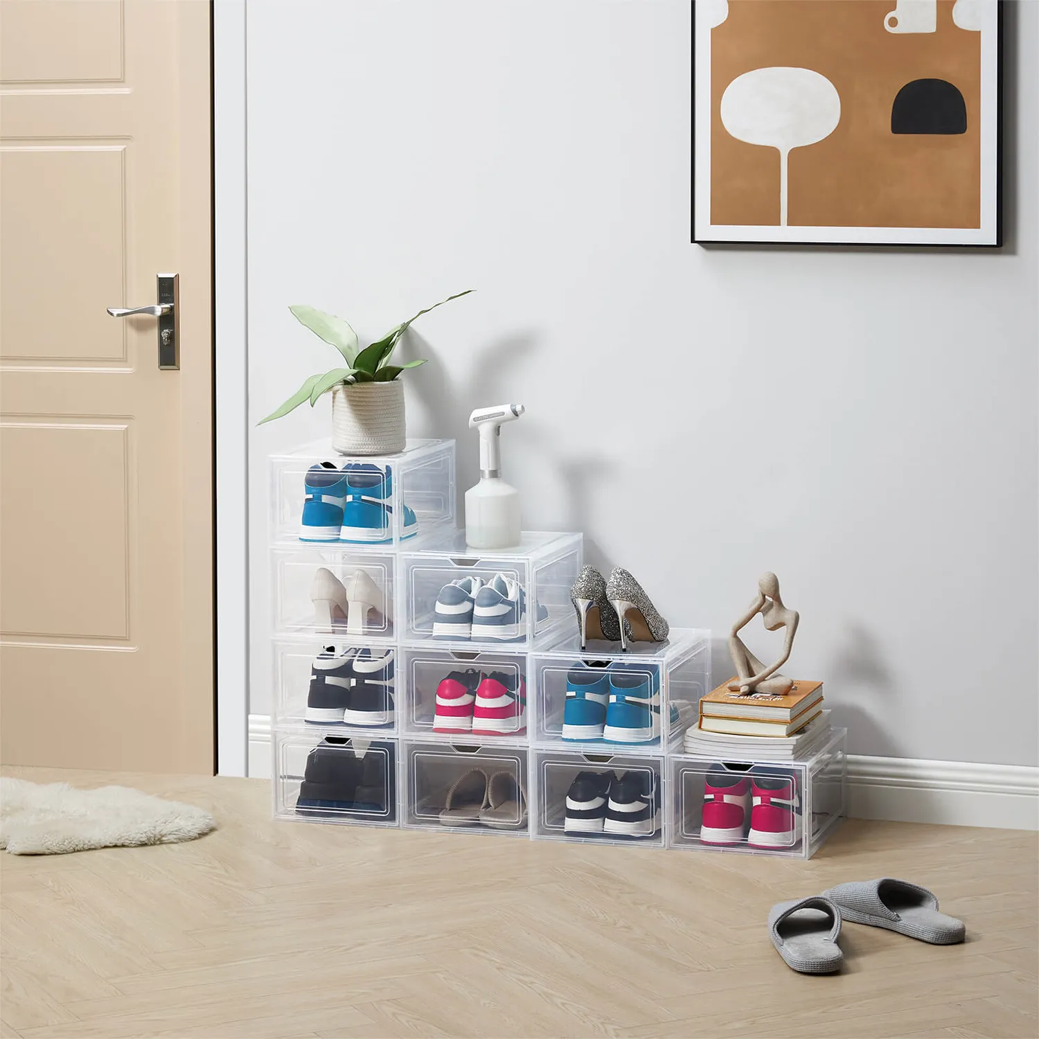 Lifewit Schuhbox stapelbar 6er transparent für Schuhe bis Gr. 46