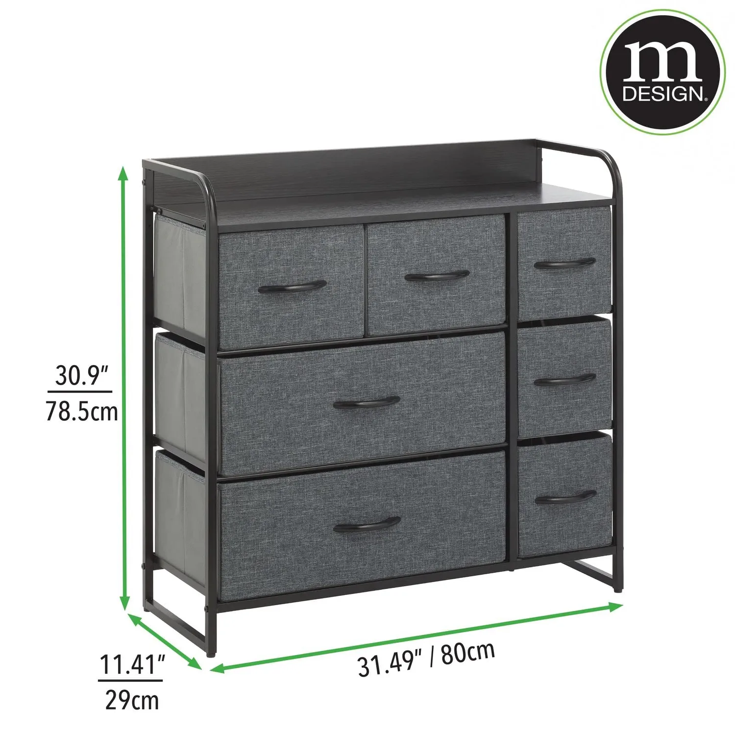 mDesign Kommode 7 Schubladen Schwarz Grau Stoff
