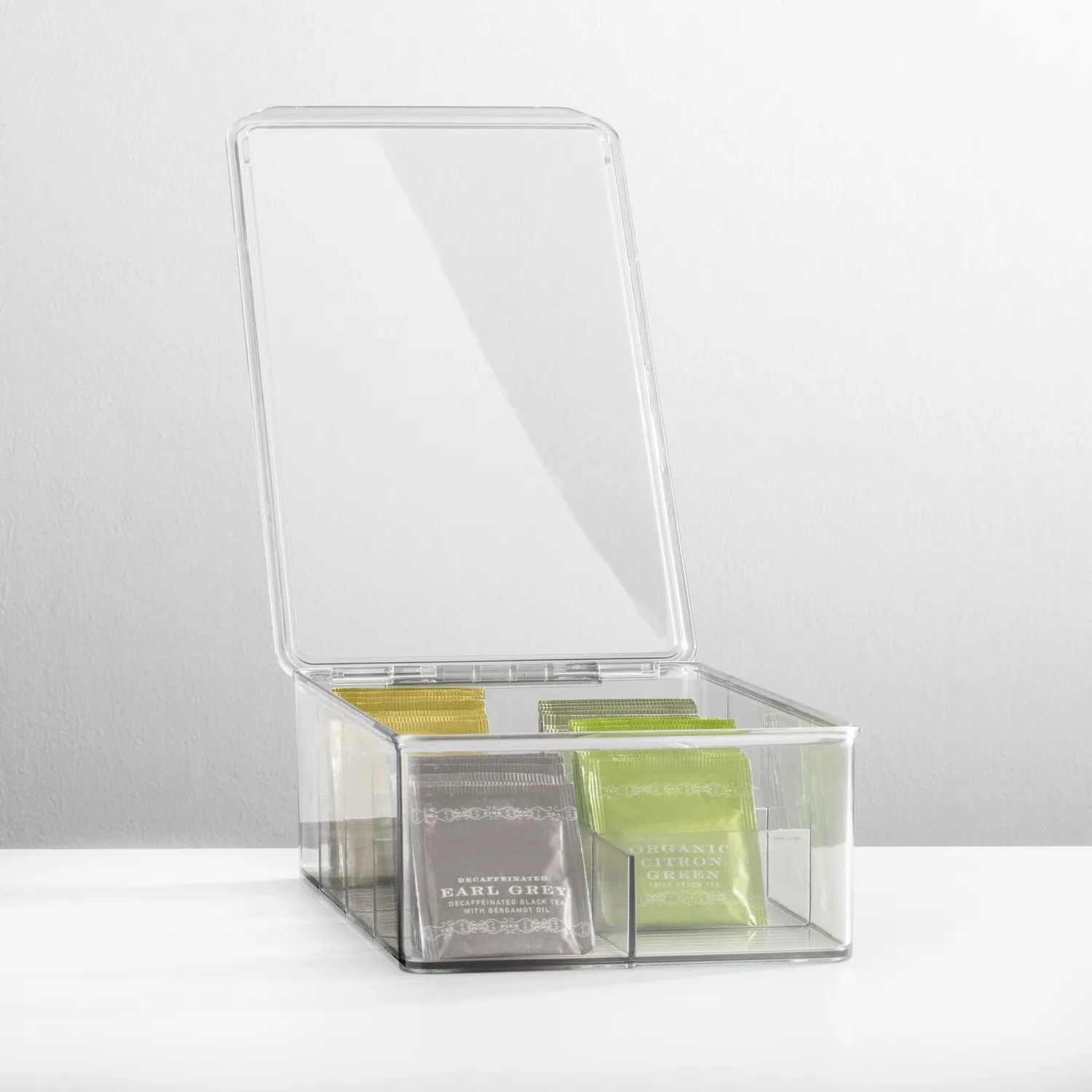mDesign Küchen Organizer Teebox 8 Fächer transparent
