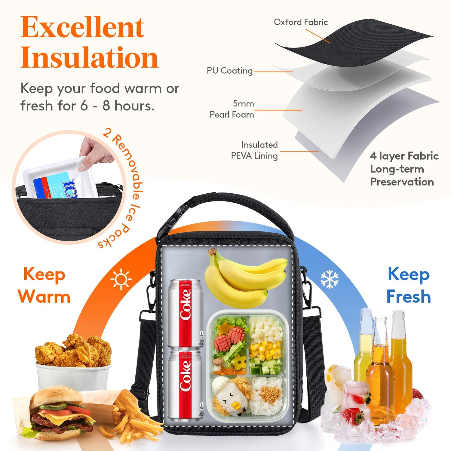 Lifewit Lunch Bag Kühltasche Schwarz erweiterbar isoliert