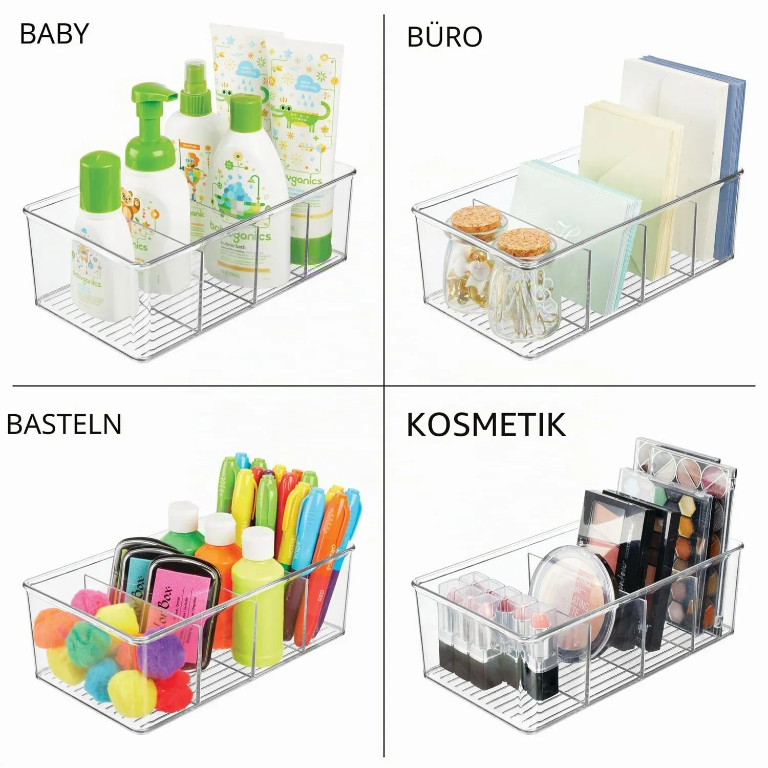 mDesign Aufbewahrungsbox 4 Fächer 2er-Set transparent