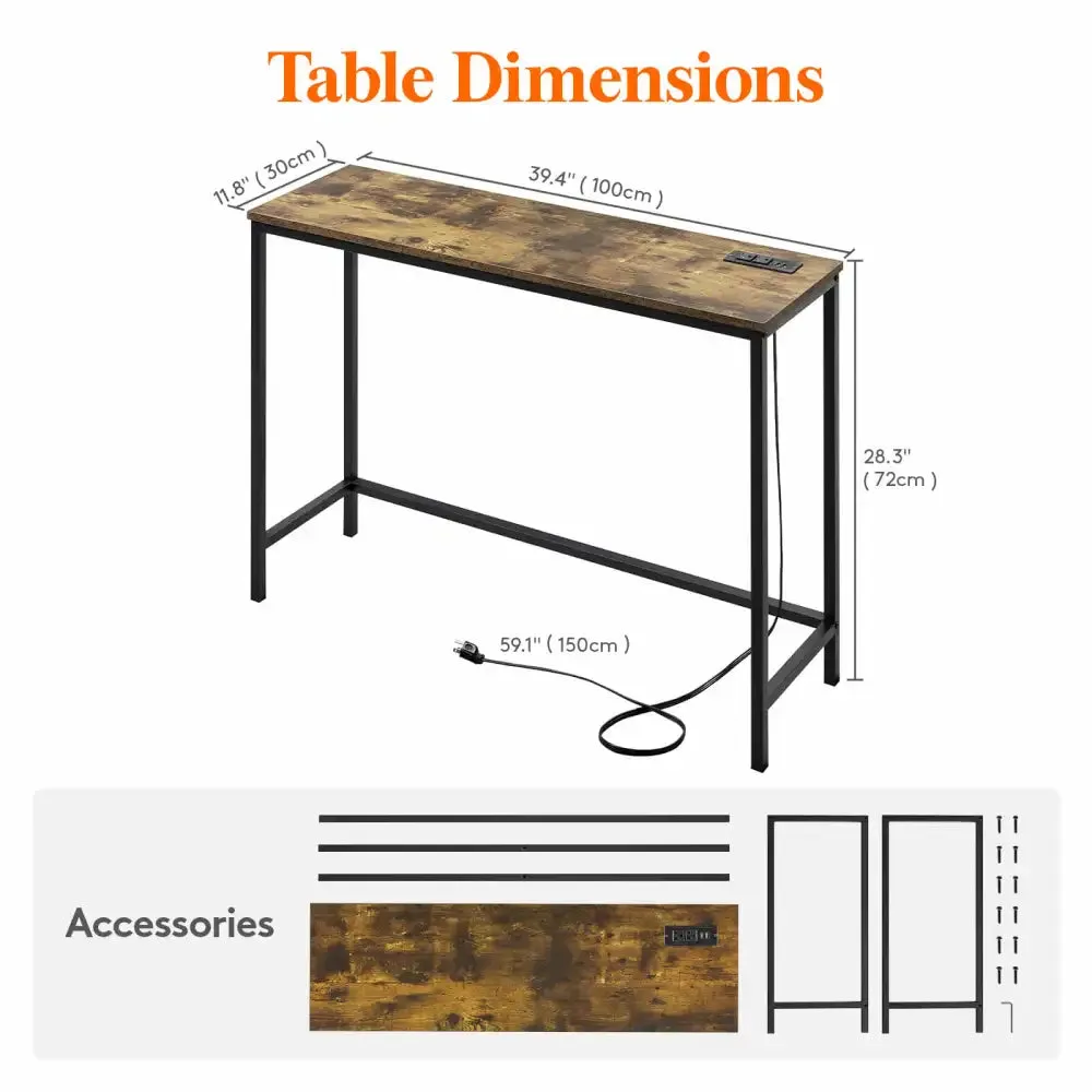 Lifewit Sofa Table Konsolentisch 100cm braun mit Steckdose