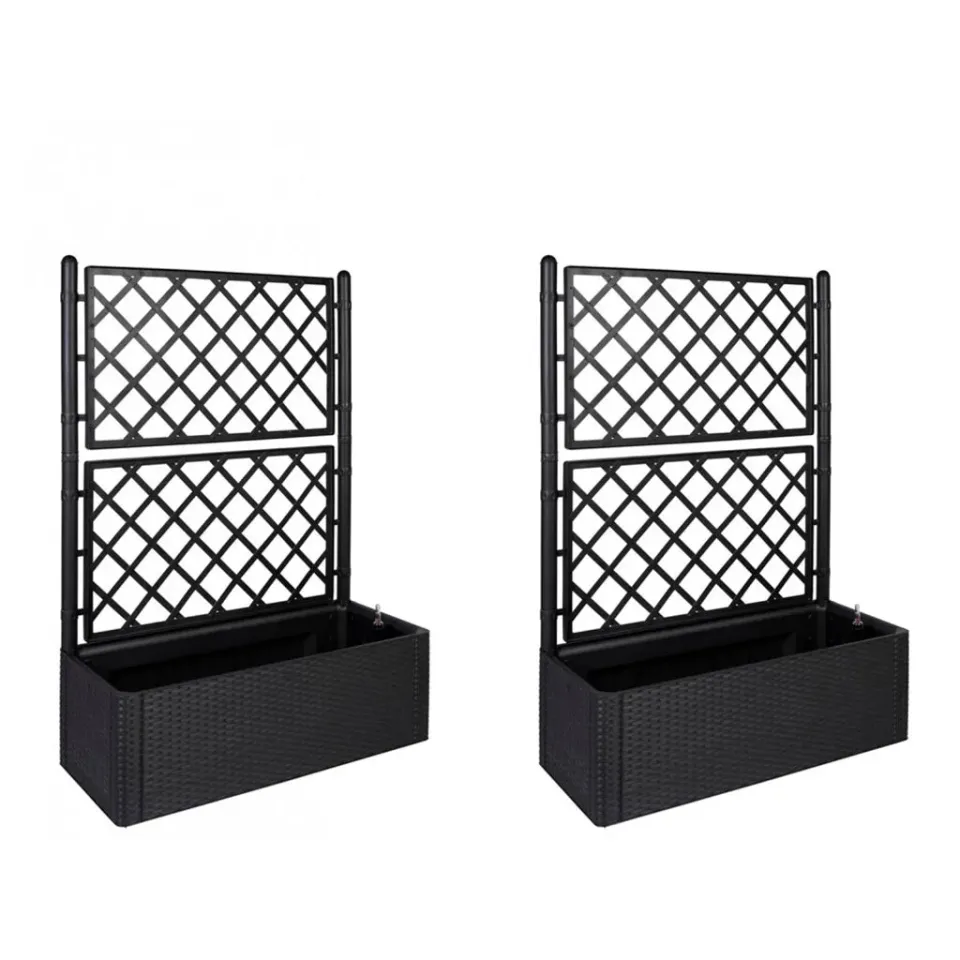 Kreher XL Spalier Rattan Pflanzkasten Anthrazit 2er Set breit